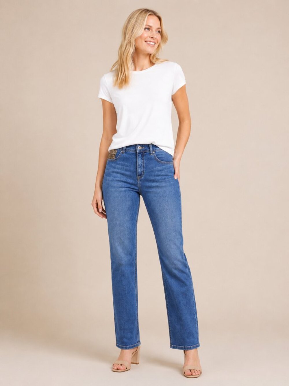 2/$30 Chico's So Slimming Animal Patch Studded Jeans High Rise 16R #A4219